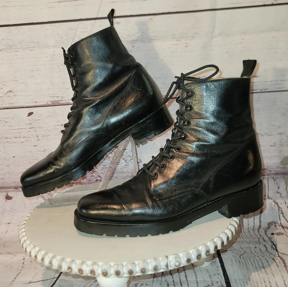 RITZ New York Black  Leather Moto Combat Ankle Lace-up Boots Size 36.5 EU, 6 US - Picture 5 of 12